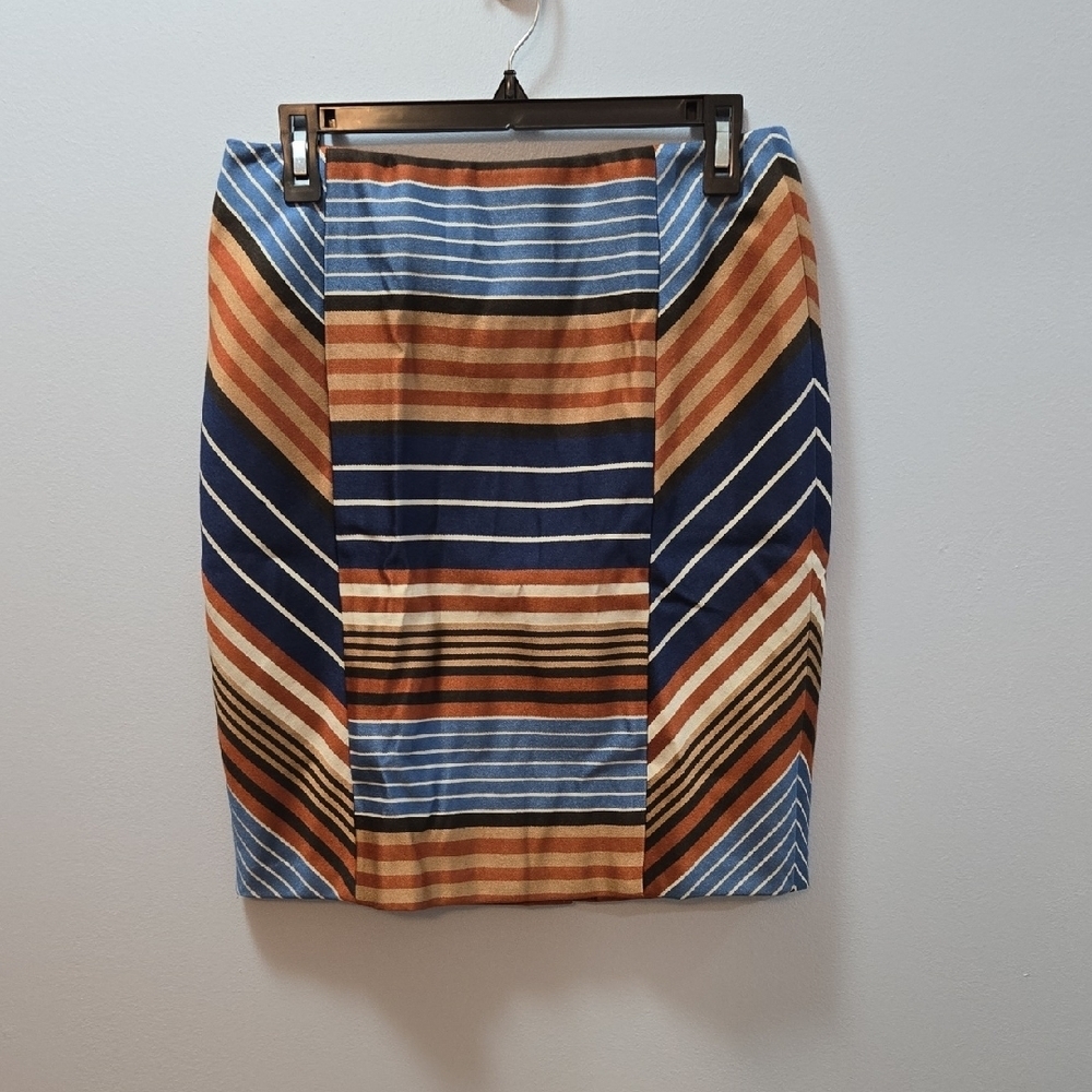 J. MCLAUGHLIN Womens Indigo Montecito Striped Chevron Side Skirt Size 4 💙🤎🧡